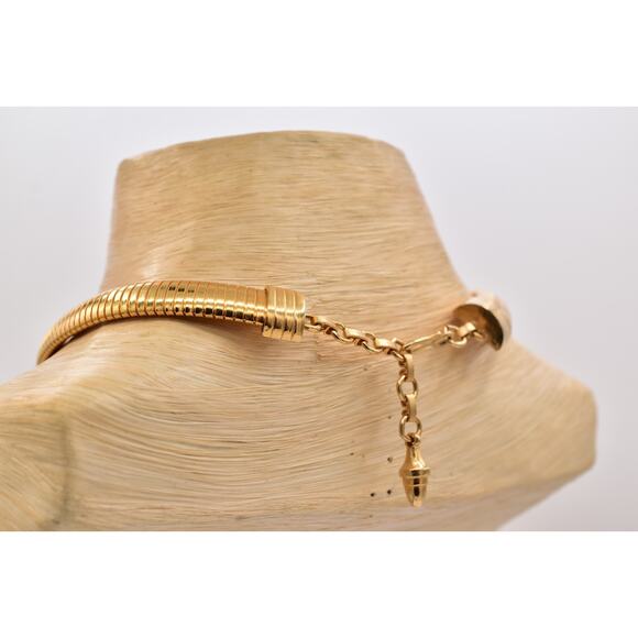 Vintage Chunky Choker Tuba Statement Necklace Gold Tone Bold Retro 80s BinBQ - Picture 11 of 12